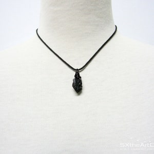 Tektite pendant, extraterrestrial meteorite, stone of luck, unisex wiring necklace, gift for him, men jewelry