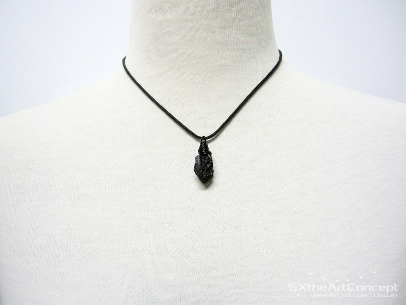 Tektite pendant, extraterrestrial meteorite, stone of luck, unisex wiring necklace, gift for him, men jewelry