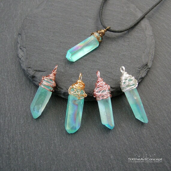 Aqua Aura Quartz Point Pendant Blue Uni Amulet Necklace - Aqua Aura Pendant Necklace Aqua Aura Quartz Point Pendant Blue Uni Amulet Necklace - Aqua Aura Pendant Necklace