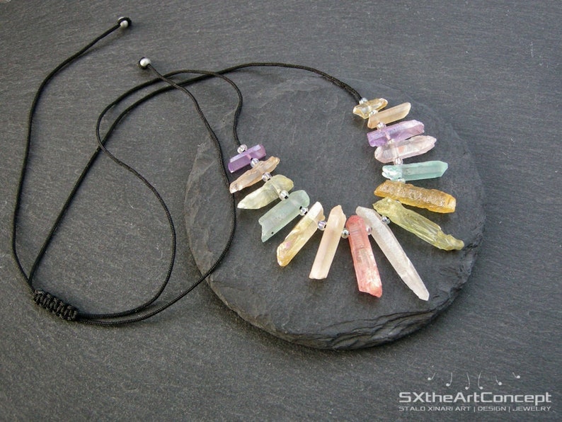 Aura Quartz points necklace, anti stress stone, calming gemstone, summer jewelry, boho chic image 1