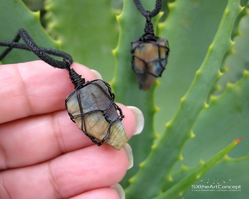 Flashy Labradorite pendant, rough raw Spectrolite amulet necklace, calming stone, gift for him, men jewelry