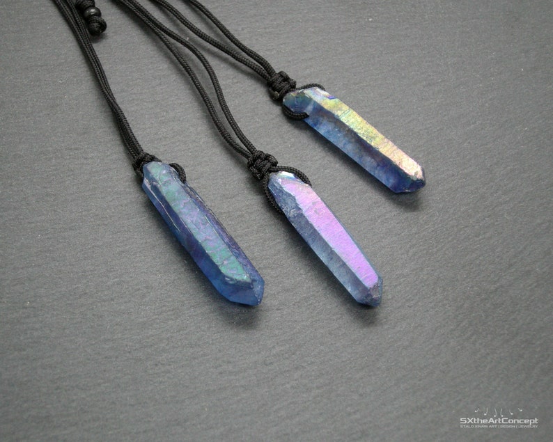 Indigo Aura pendant, Tanzan Aura Quartz crystal point, stress reliever amulet necklace, gift idea for him, choose your point