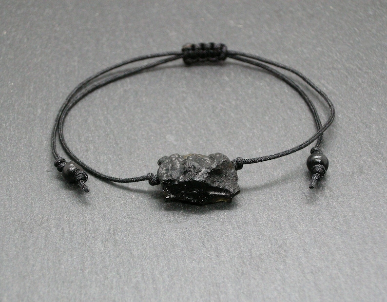 Tektite bracelet, extraterrestrial meteorite stone, adjustable stacking wristband, unisex jewelry image 1
