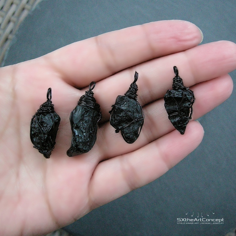 Tektite pendant, extraterrestrial meteorite, stone of luck, unisex wiring necklace, gift for him, men jewelry
