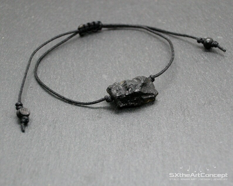 Tektite bracelet, extraterrestrial meteorite stone, adjustable stacking wristband, unisex jewelry image 3