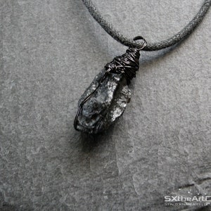 Tektite pendant, extraterrestrial meteorite, stone of luck, unisex wiring necklace, gift for him, men jewelry