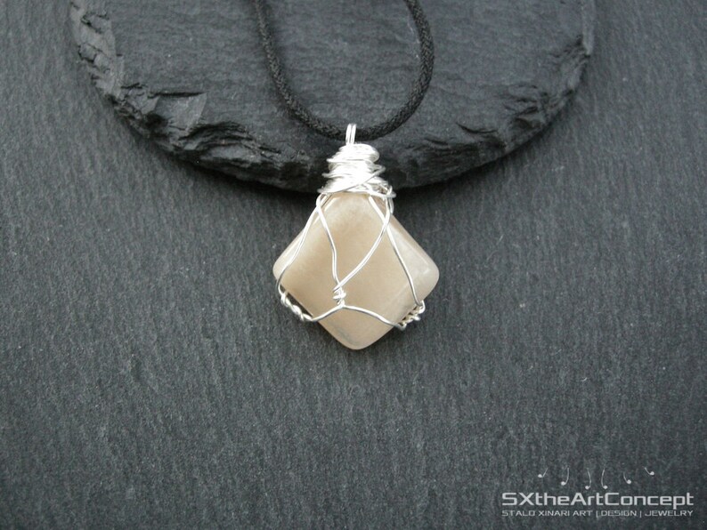 Moonstone pendant, amulet necklace, June birthstone, cancer zodiac, good fortune gemstone, gift for him, men jewelry image 3