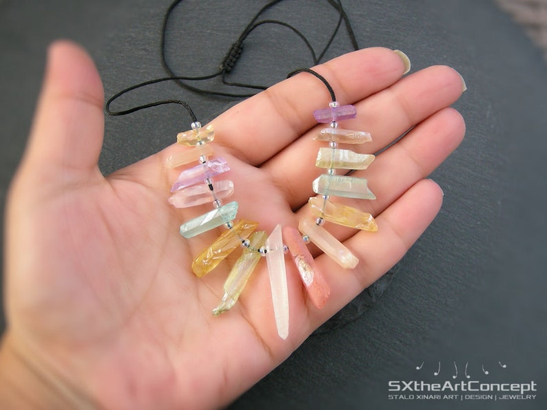 Aura Quartz points necklace, anti stress stone, calming gemstone, summer jewelry, boho chic image 5