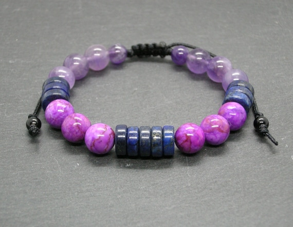 Sugilite, Amethyst and Lapis Lazuli bracelet, Stress relief stones, Third Eye Chakra, Unisex Jewelry