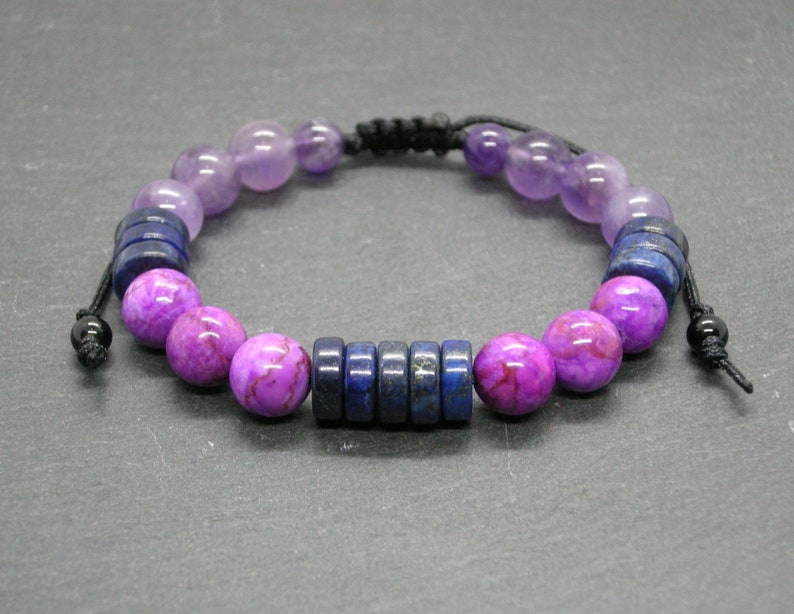 Sugilite, Amethyst and Lapis Lazuli bracelet, Stress relief stones, Third Eye Chakra, Unisex Jewelry