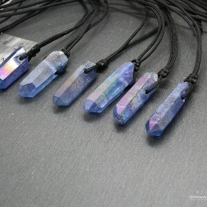 Indigo Aura pendant, Tanzan Aura Quartz crystal point, Celestial blue amulet necklace, gift idea for him, choose your point