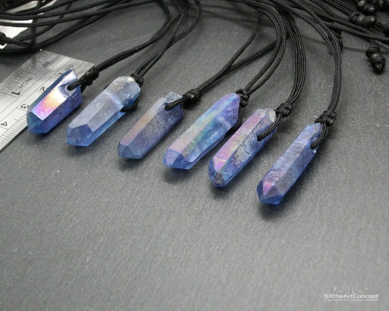 Indigo Aura pendant, Tanzan Aura Quartz crystal point, Celestial blue amulet necklace, gift idea for him, choose your point