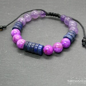 Sugilite, Amethyst and Lapis Lazuli bracelet, Stress relief stones, Third Eye Chakra, Unisex Jewelry