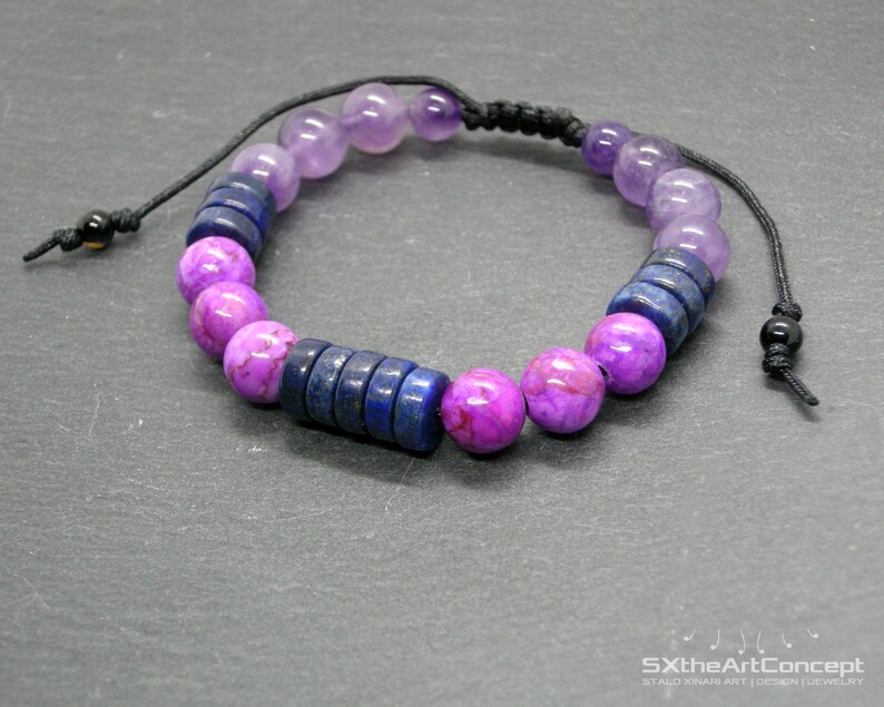 Sugilite, Amethyst and Lapis Lazuli bracelet, Stress relief stones, Third Eye Chakra, Unisex Jewelry