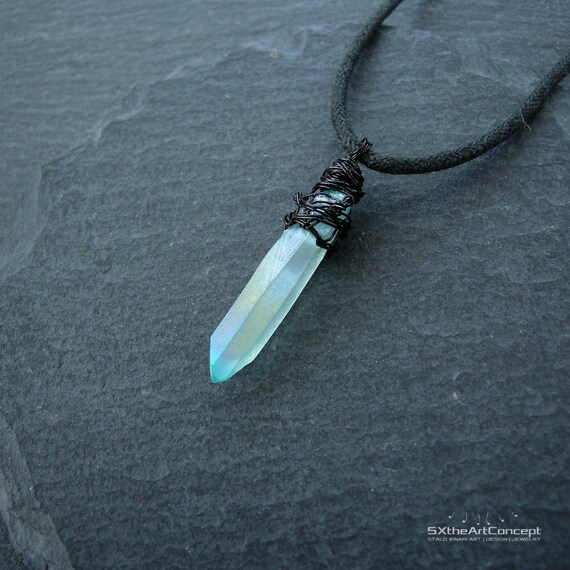 Aqua Aura Quartz Point Pendant Blue Uni Amulet Necklace - Aqua Aura Pendant Necklace Aqua Aura Quartz Point Pendant Blue Uni Amulet Necklace - Aqua Aura Pendant Necklace