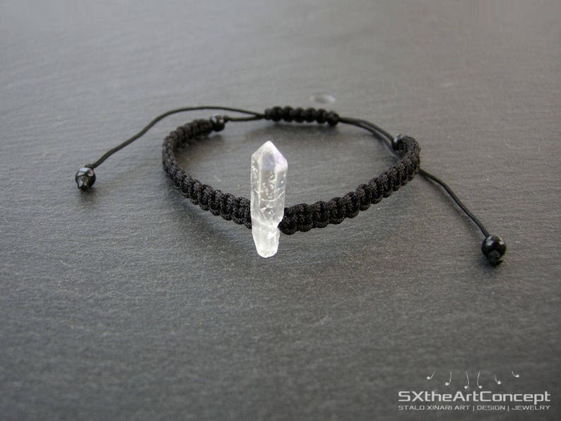 Angel Aura Quartz point bracelet, anxiety panic attack stone, braided unisex jewelry image 3