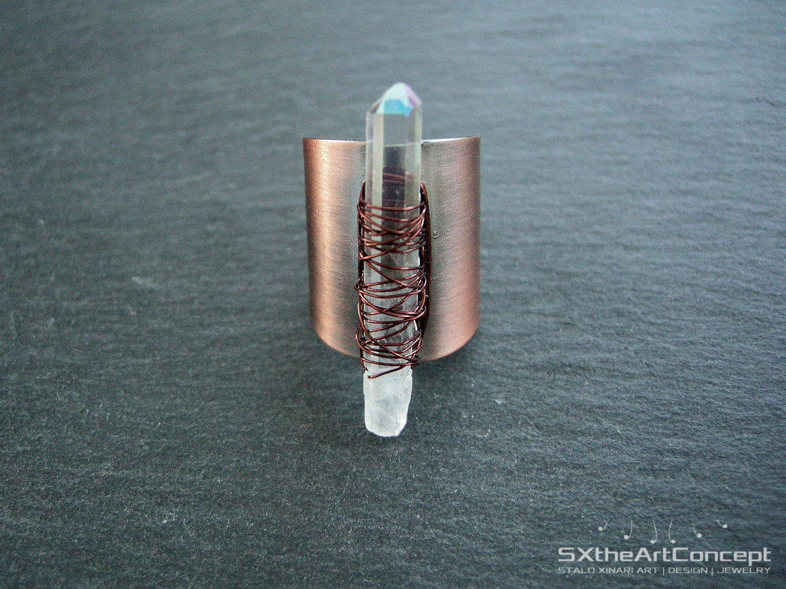 Quartz Point Ring Angel Aura Quartz Point Ring: Antique Copper Wire Wrapped Crystal Boho ...