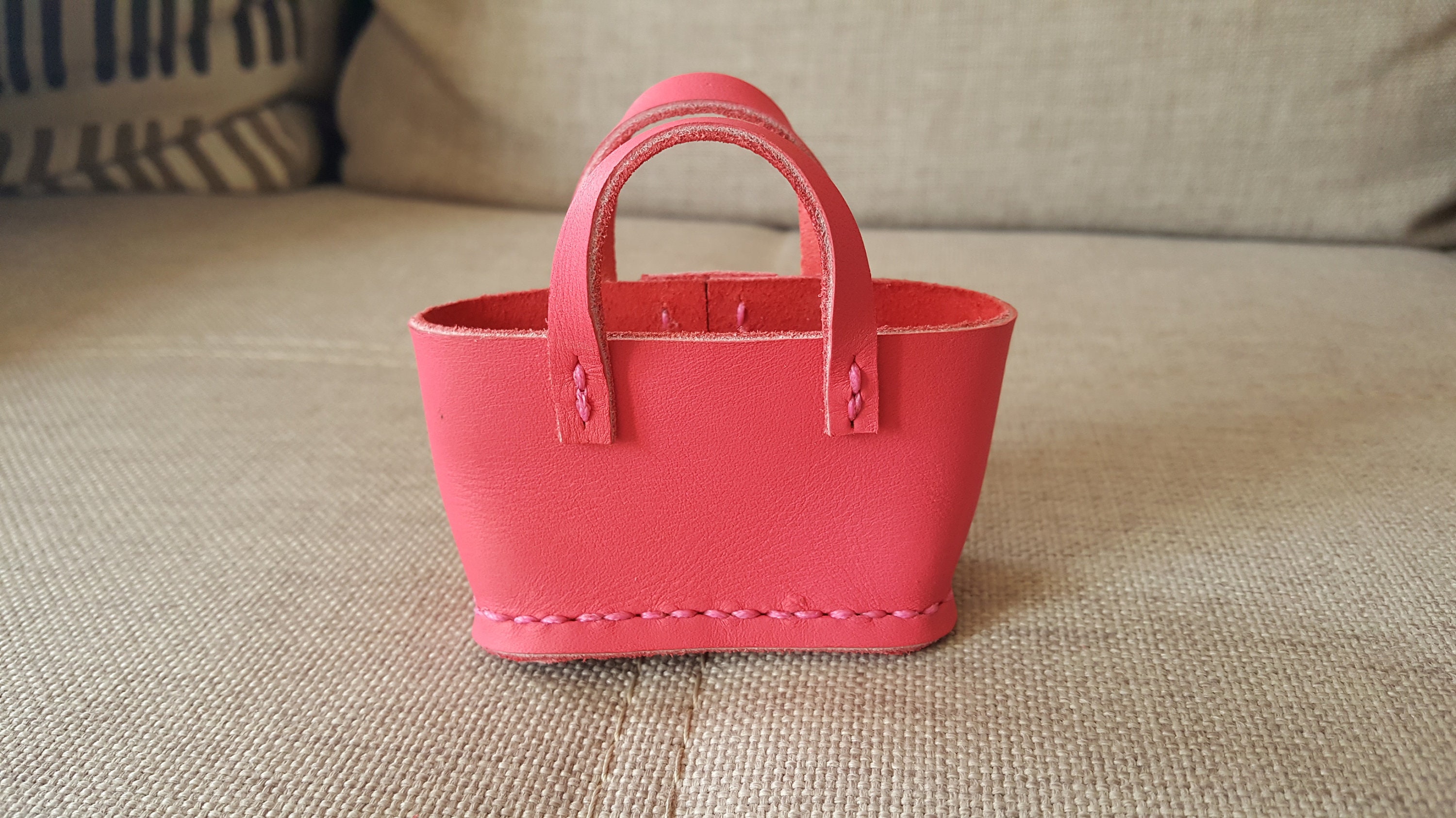 Small Decorative Basket in Bright Pink Leather - Etsy