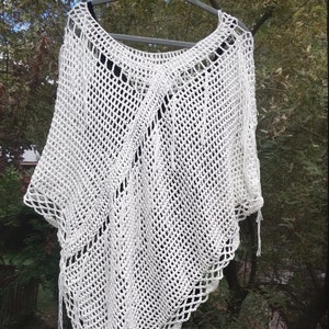 Boho..Poncho/Shawl..Crochet...Cotton..Loose Open Weave...Lightweight....Ethereal....Sexy Summer Top...Beach Cover Up