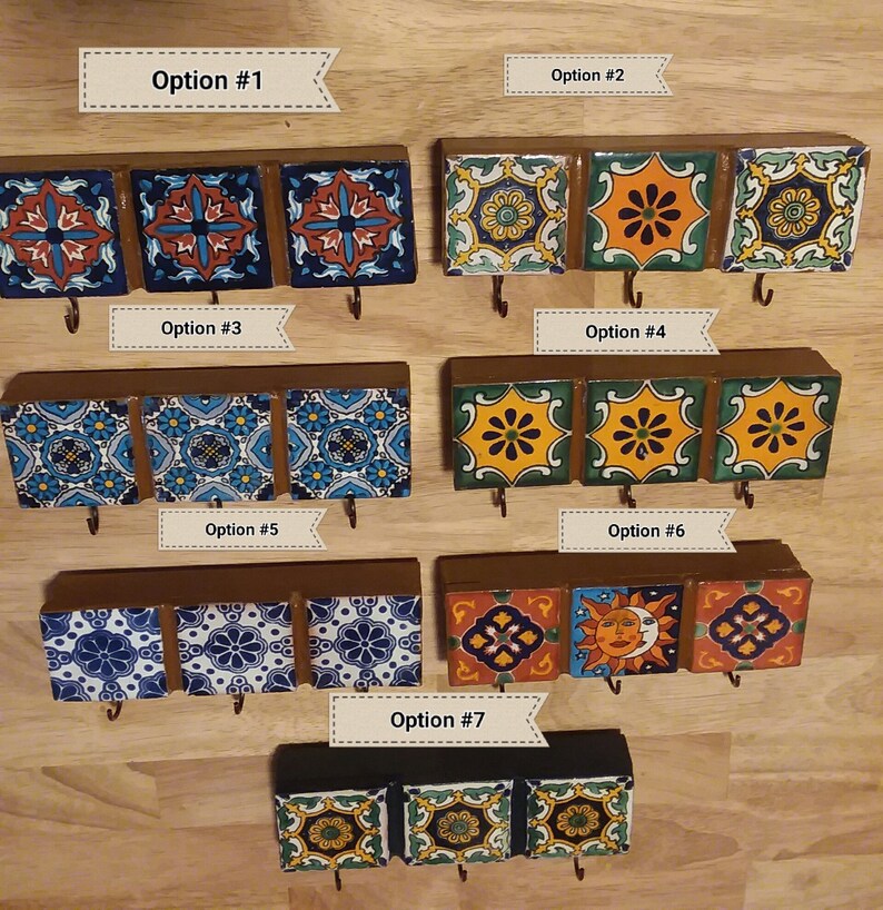 Decorative Tile Key Holder..mexican Talavera Tiles With 3 Dark Etsy