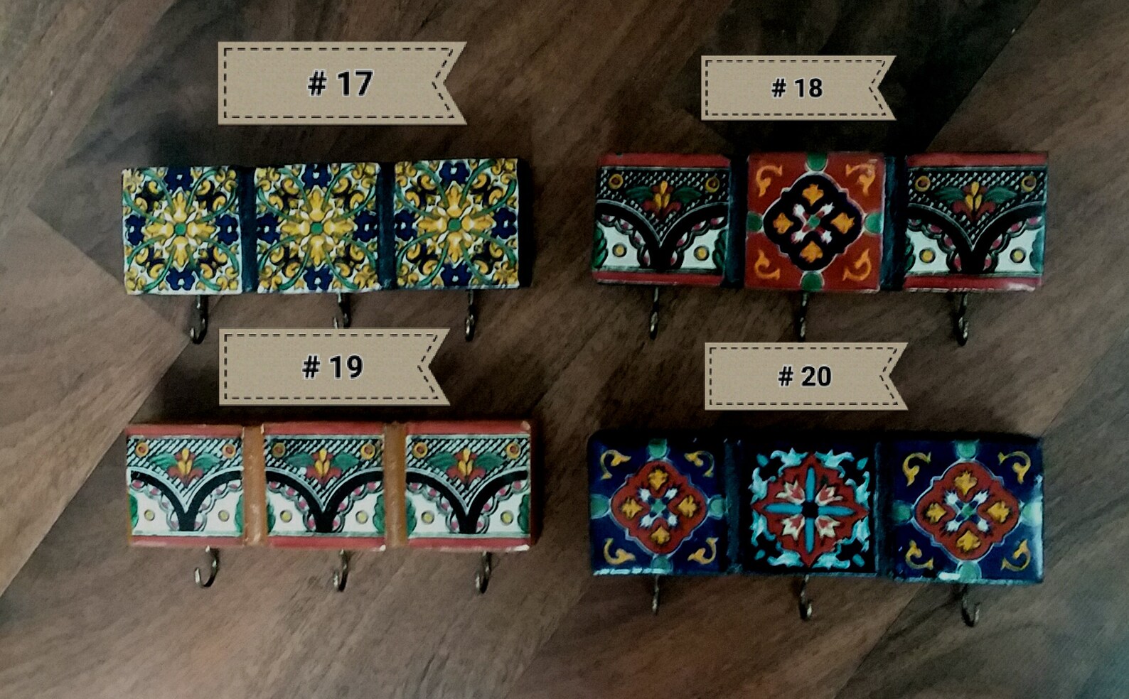 Decorative Tile Key Holder..mexican Talavera Tiles With 3 Dark Etsy