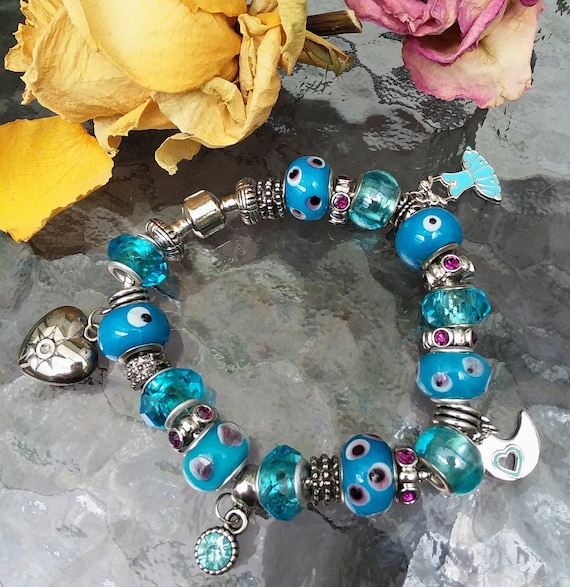 Birthstone Bracelet Multi-Color Charm Beads Silvertone – Falari