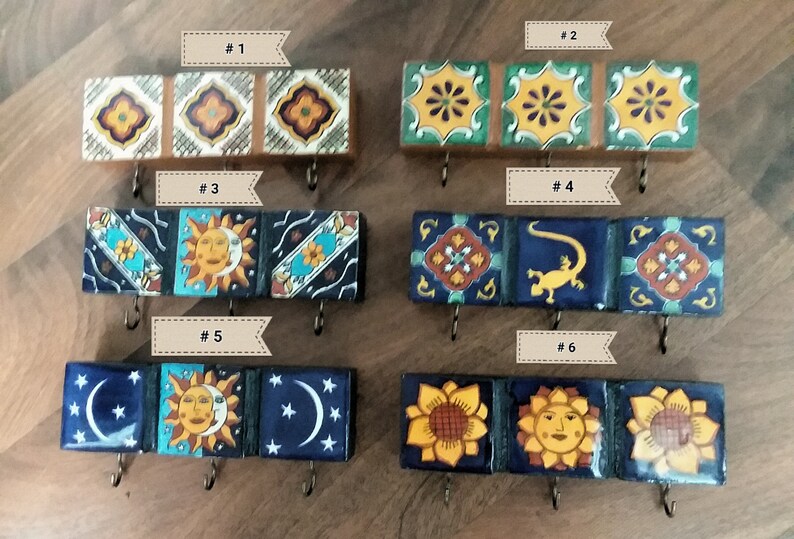 Decorative Tile Key Holder..mexican Talavera Tiles With 3 Dark Etsy