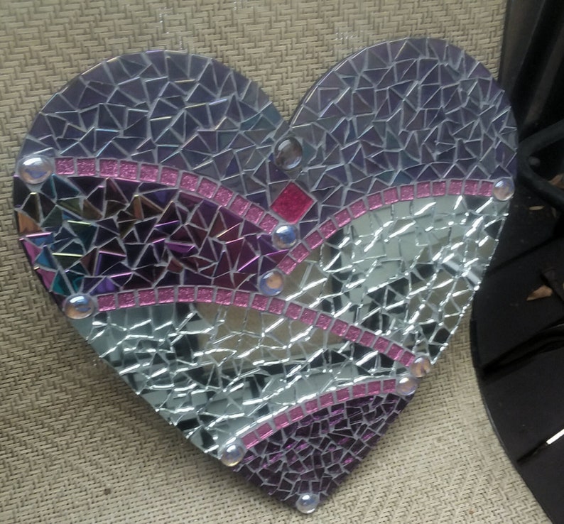 Heart...large Mosaic Tile Heart in Shades of Purple Pink and Etsy
