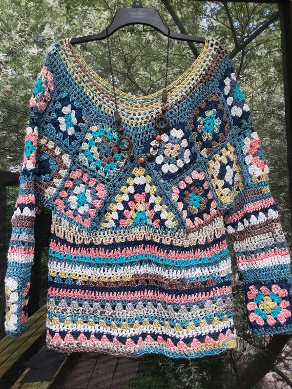 Boho....Crochet Granny Square Patchwork | Etsy