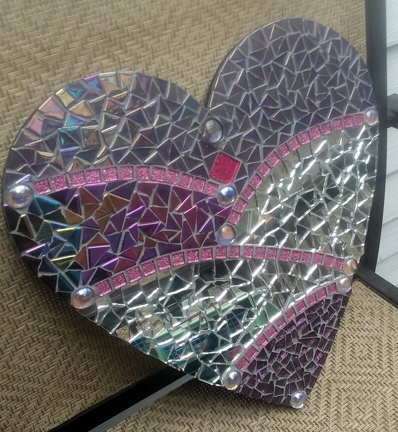 Heart...large Mosaic Tile Heart in Shades of Purple Pink and Etsy
