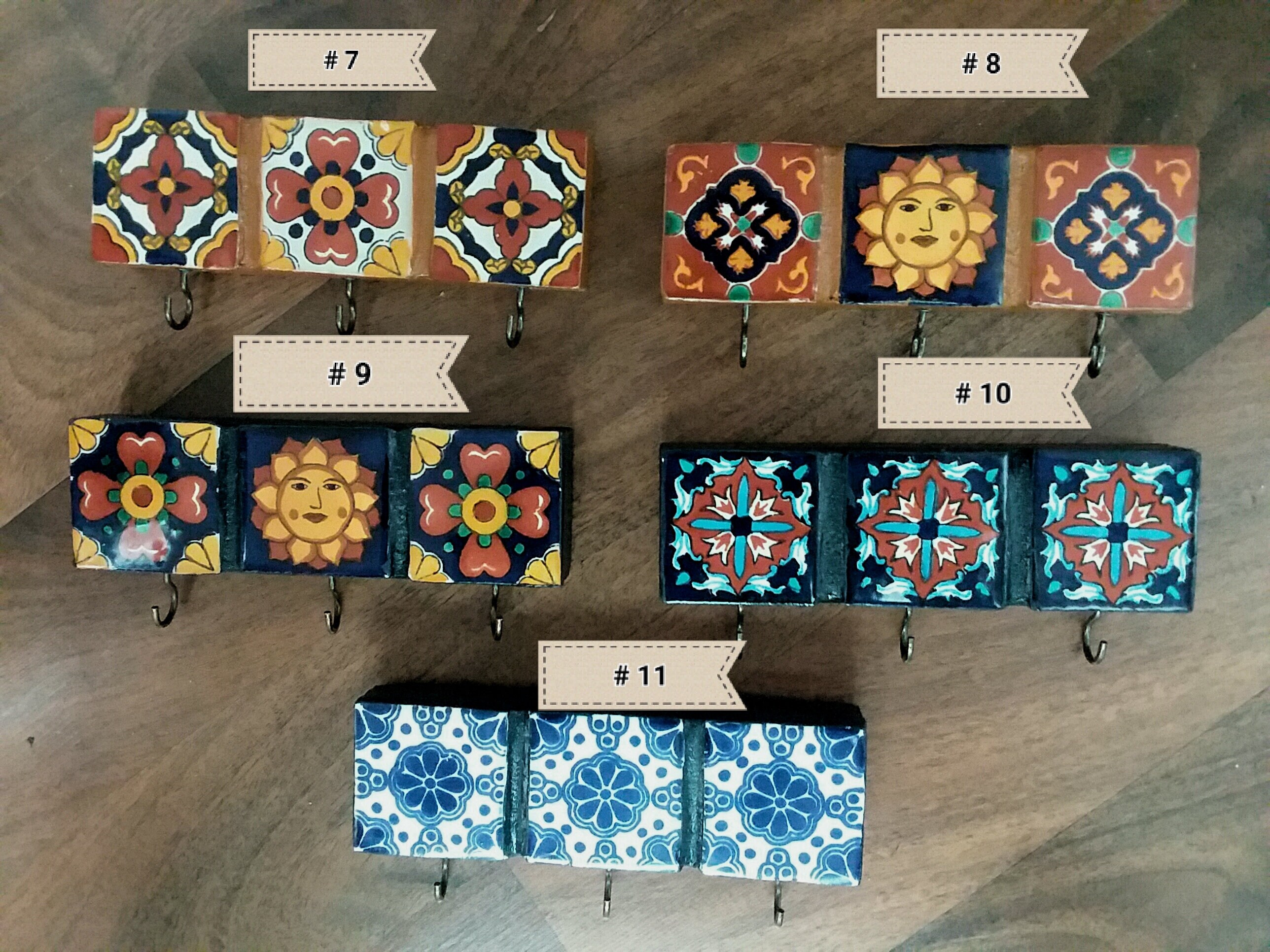 Decorative Tile Key Holder..mexican Talavera Tiles With 3 Dark Etsy