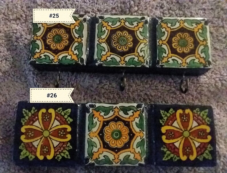 Decorative Tile Key Holder..mexican Talavera Tiles With 3 Dark Etsy