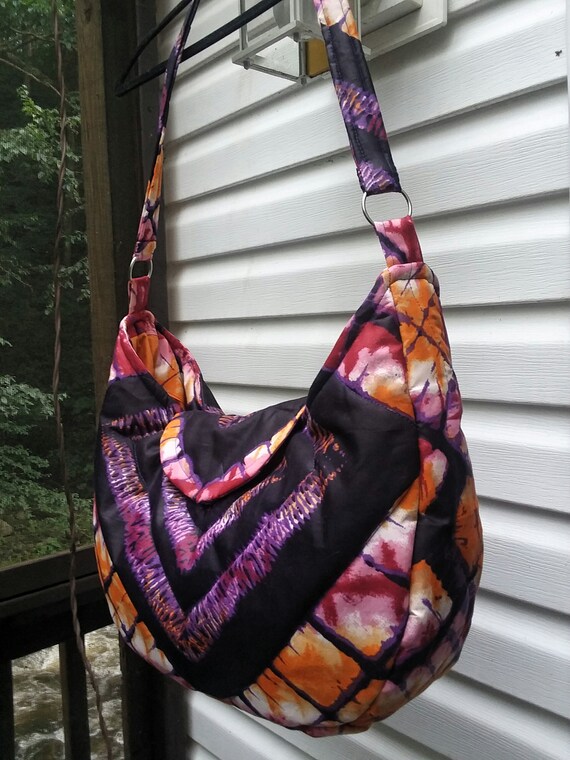 Machine Quilted..Beige and Blue Pattern..Zipper and Lined in Blue Large Hobo Fabric bag....African Wax Print Cotton...Boho... Handmade
