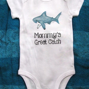 Cute baby bodysuit, Unique baby clothes, Shark baby clothes, Fish baby shower, Nautical baby, Great White Shark, Ocean, Beach baby image 1