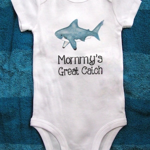 Cute baby bodysuit, Unique baby clothes, Shark baby clothes, Fish baby shower, Nautical baby, Great White Shark, Ocean, Beach baby image 1