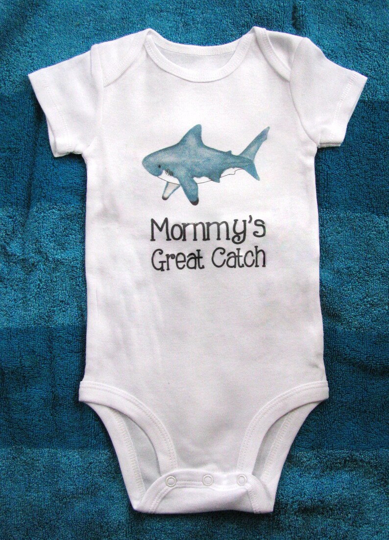 Cute baby bodysuit, Unique baby clothes, Shark baby clothes, Fish baby shower, Nautical baby, Great White Shark, Ocean, Beach baby image 1