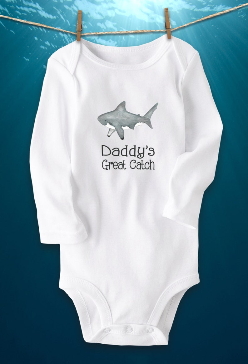 Cute baby bodysuit, Unique baby clothes, Shark baby clothes, Fish baby shower, Nautical baby, Great White Shark, Ocean, Beach baby image 2