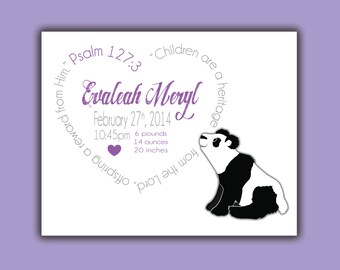 Panda Bear Baby, Personalized Birth Print, Baby Birth Print, Custom Birth Print, Birth Announcement Boy, Girl, Gift, Baby Gift