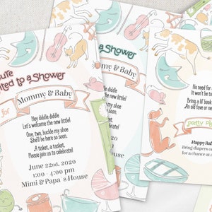 Nursery Rhyme INVITATION SUITE Baby Shower editable/printable/instant download classic Mother Goose pastels Design #20AP07