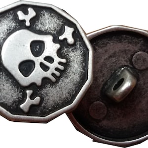1 piece or 6 pieces Vintage SKULL metal buttons 12 square with eyelet for motorcycle leather clothes and jewelry color antique silver