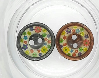 6 pieces (0,40 Euro/pc) Vintage 2 hole buttons plastic with Intaglio made of colorful floral pattern 19 mm (30") кнопки Botón gomb кнопки כפתורים