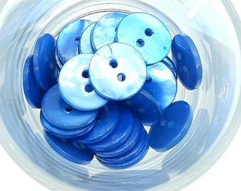 6 pcs (0.55 euro/pc - 0.80 euro/pc) Macassar Shell Mother of Pearl Buttons Lens Clean Back 2 Holes BLUE color for Blouses Shirts Knitwear