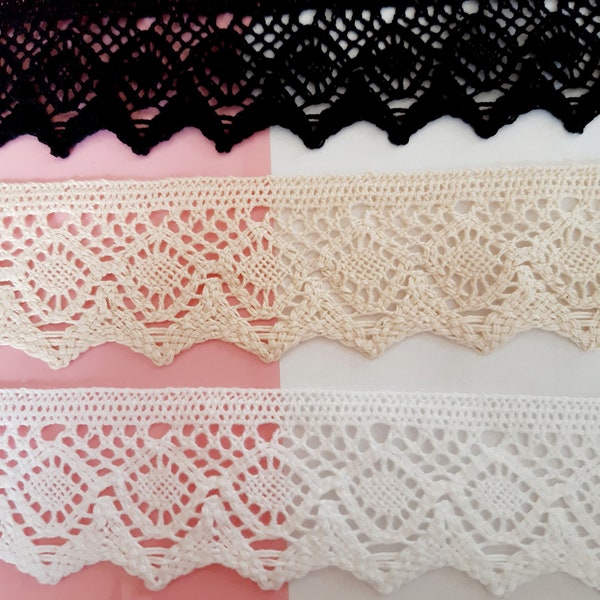 1m romantic lace Bobbin DIAMOND pattern color for costume, wedding, christening, bedding hem 100% cotton 75mm