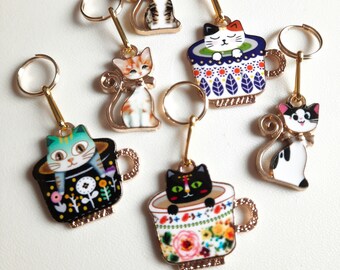 FUNNY CATS Bunte Katze Charm Schmuck Zieher-Helfer Reißverschluss-Anhänger Metall Farbe Gold mit bunte email Bilder