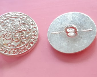 1 Stück oder 6 Stück Vintage Metallknopf versilbert filigrane Musterung 20mm Durchmesser für Tracht, Kostüme, Schmuck