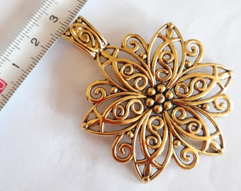 EDELWEISS filigree pendant large with eyelet, metal, color old gold 65mm X 45mm