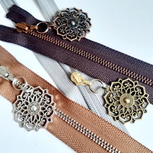 moroccan ROSETTE filigree charm puller helper zipper pendant metal 45mm X 30mm in various colors