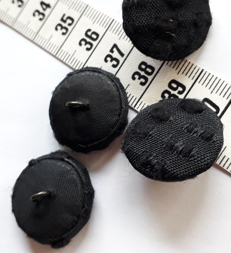 6 pieces 0.80 Euro 1.10 Euro / piece vintage fabric buttons coat BLACK with nub structure Button Bouton gomb кнопки כפתורים image 2
