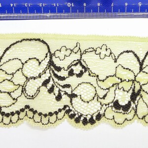5m X 65mm (0,80 Euro /m) Vintage Saum Spitzenborte elastisch 65mm breit Farbe Hellgelb Schwarz Encaje Csipke
