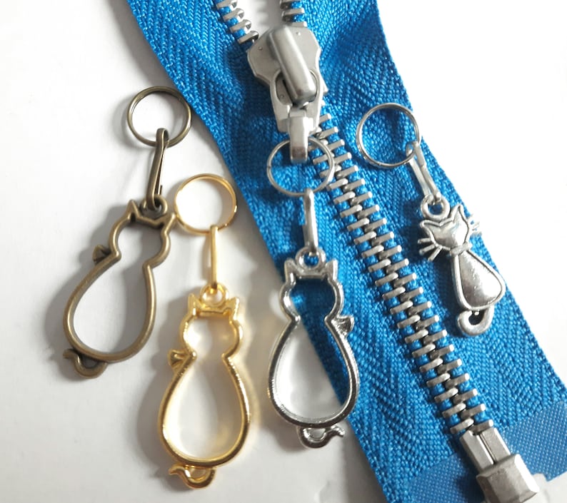 ZIPPER CATS Katze Charm Schmuck Zieher-Helfer Reißverschluss-Anhänger Metall Farbe diverse Farben Bild 1